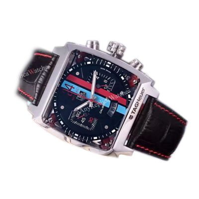 Replica Tag Heuer Monaco Watch SS Black Red/Blue Strap